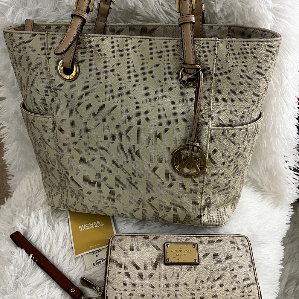 Michael Kors Tan Signature Tote and Wallet